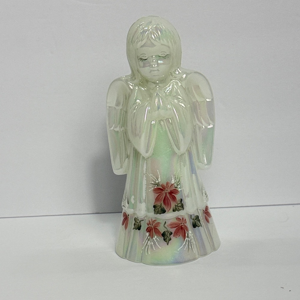 Fenton Art Glass Iridescent White Angel Figurine